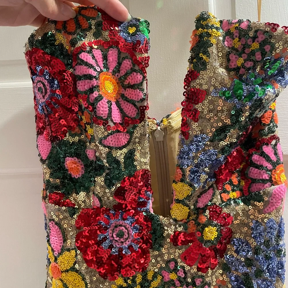 Unique Designer Floral Sequin Strapless Maxi - Picture 4 of 6